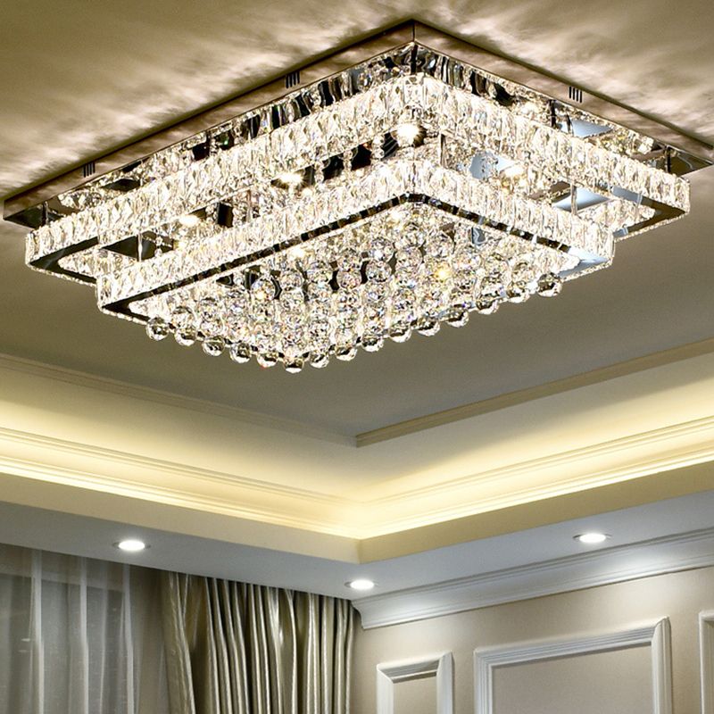 Lampade da incasso in metallo argentato Lampade da soffitto moderne per camera da letto quadrata con paralume in cristallo