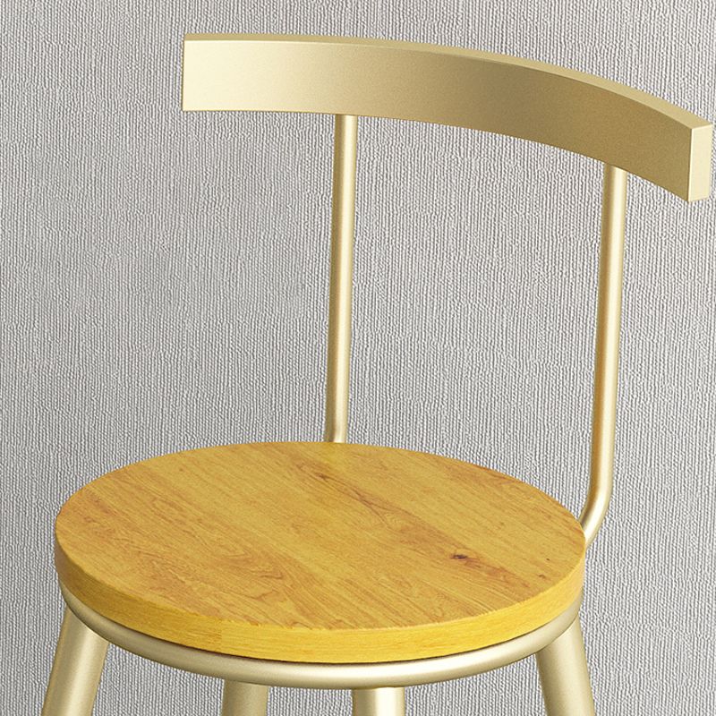 Modern Armless Backrest Counter Stool Iron Bar Stool with Wooden Seat and Pedal