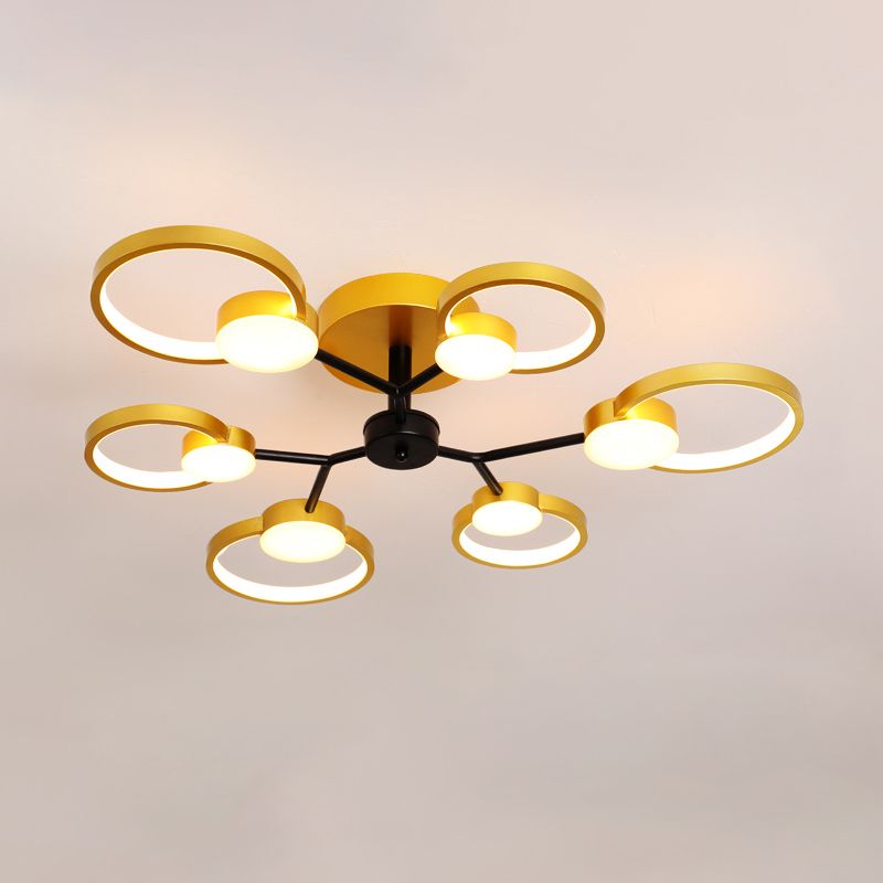 Blossom Close to Ceiling Light Fixture Contemporary Metal Living Room LED Semi Flush Mount Lamp in Black/Gold