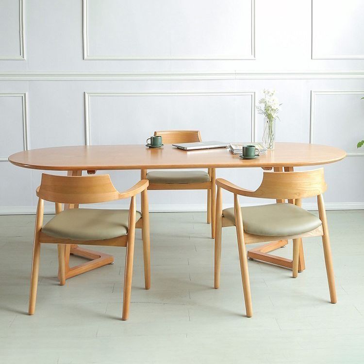 Modern Pine Wood Table for Restaurant Oval Table with Two Wood Pedestal
