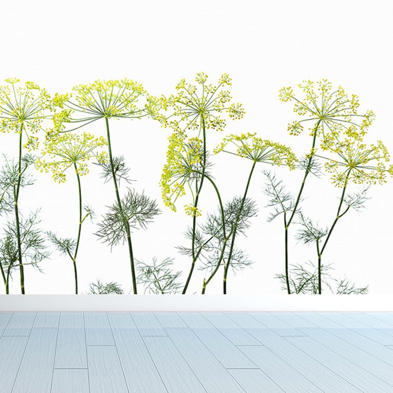 Modern Flower Cow Parsley Mural Yellow Stain-Proofing Wall Decor for Living Room