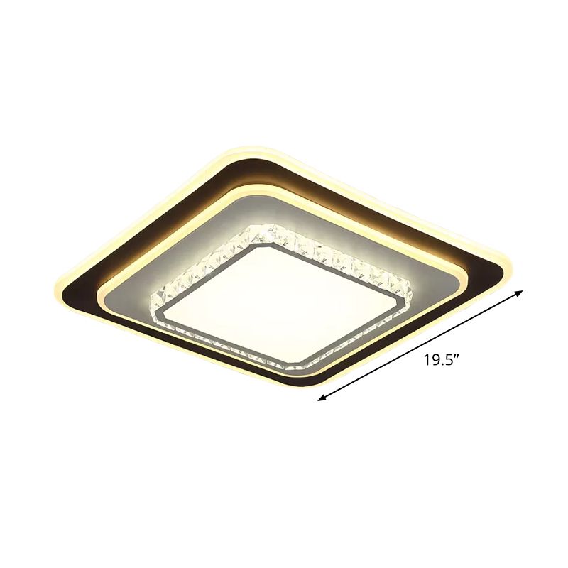 Round/Square Sleeping Room Flushmount Clear Beveled Crystal LED Minimalist Close to Ceiling Lamp in Black