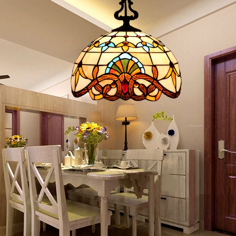 Tiffany Style Pendant Lamp with Glass Shade Dinning Room Suspension Lighting Fixture
