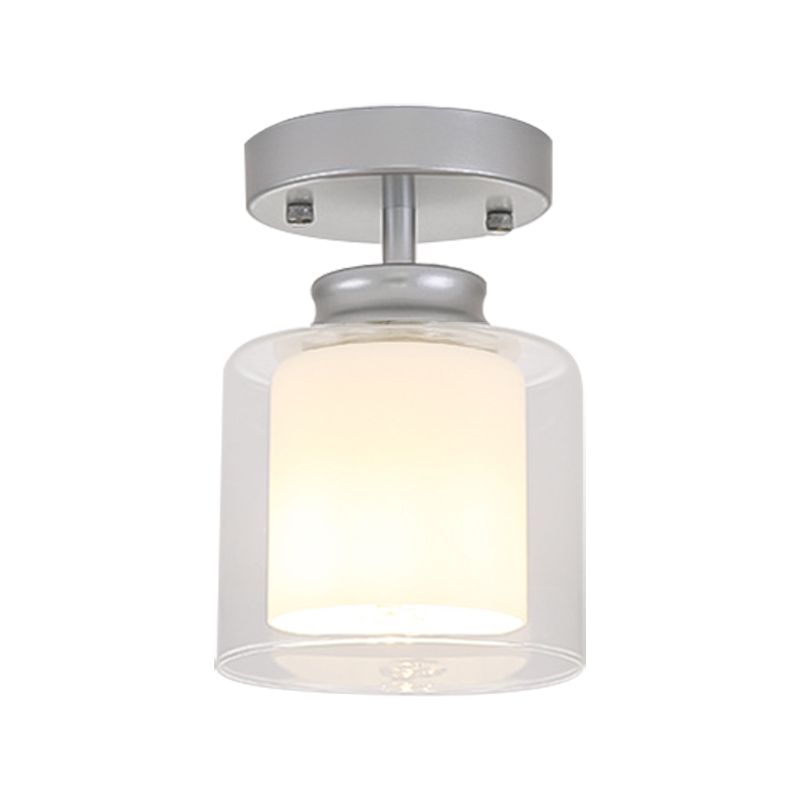 Black/Silver/Gold Finish Cylinder Semi Flush Ceiling Light with Glass Shade Contemporary 1 Bulb Semi Flush Light Fixture