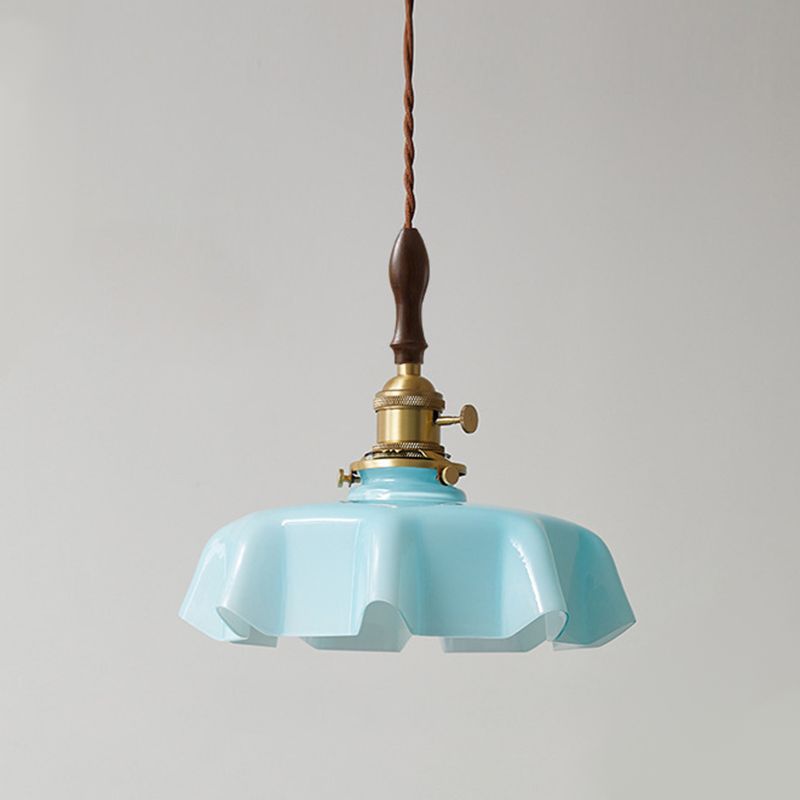 Pot Cover Shape Hanging Lighting Industrial Style Glass 1 Light Pendant Lamp