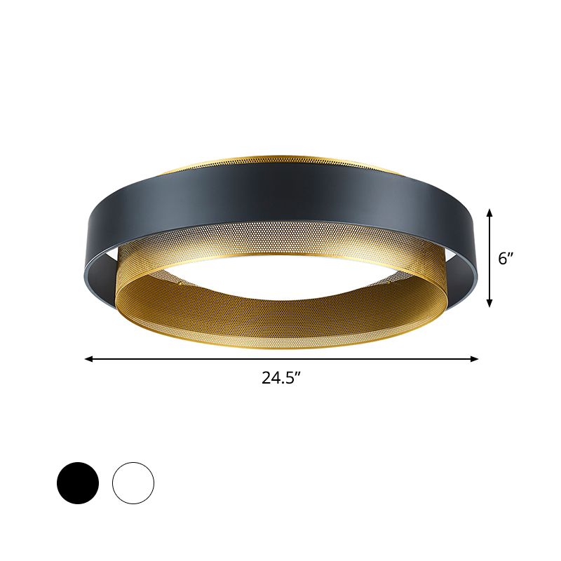 2-Circle Metal Surface Ceiling Light Vintage 2-Light Black/White-Brass Flush Mount Fixture with Mesh Screen, 18"/24.5" W