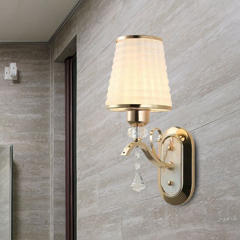 Lattice Glass Gold Wall Lighting Cone Single Light Vintage LED Wall Mounted Light with Crystal Accent