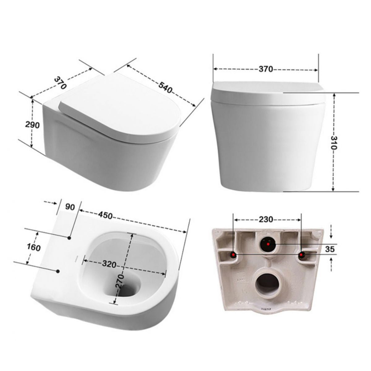 Contemporary Toilet Bowl One Piece Toilet Wall Mount Porcelain Flush Toilet