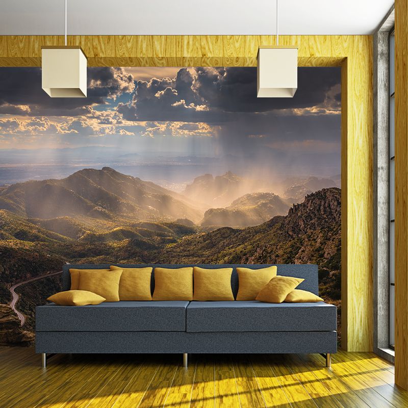 Midday Sunshine and Mountain Mural Brown Modernism Wall Art for Home, Optional Size