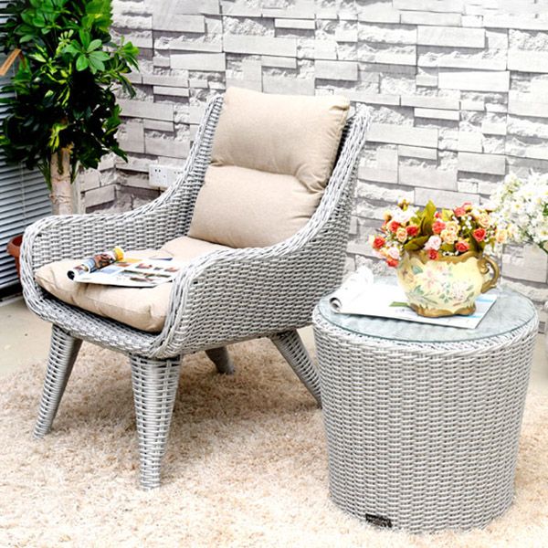 Rattan Patio Dining Table Set 1/3 Pcs Glass Top Table with Upholstered Chairs