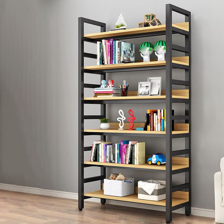 Modern Style Bookshelf Black Frame and Wood Bookcase for Office