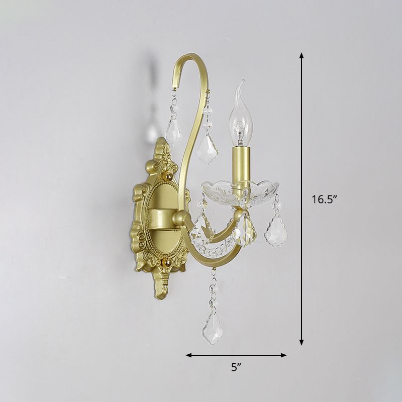 Lampada con funce a parete di candele rurali 1/2-testa Funzione illuminazione a parete in cristallo in oro per soggiorno