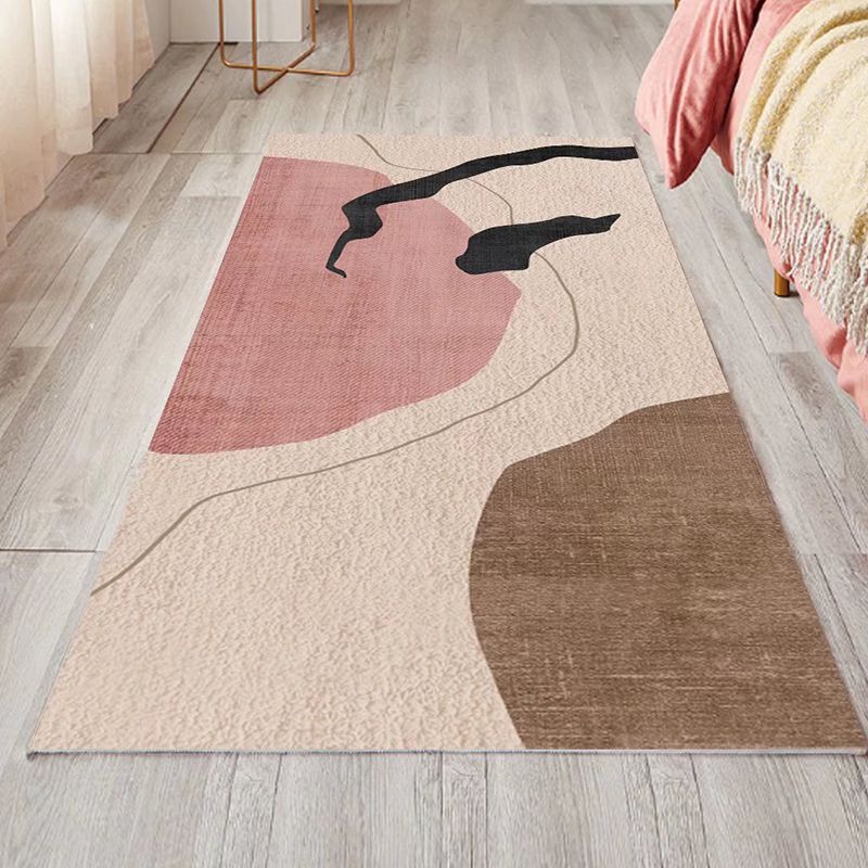 Tappeto rosa per bambini in poliestere di tappeto a base di tappeto resistente alle macchie per camera da letto