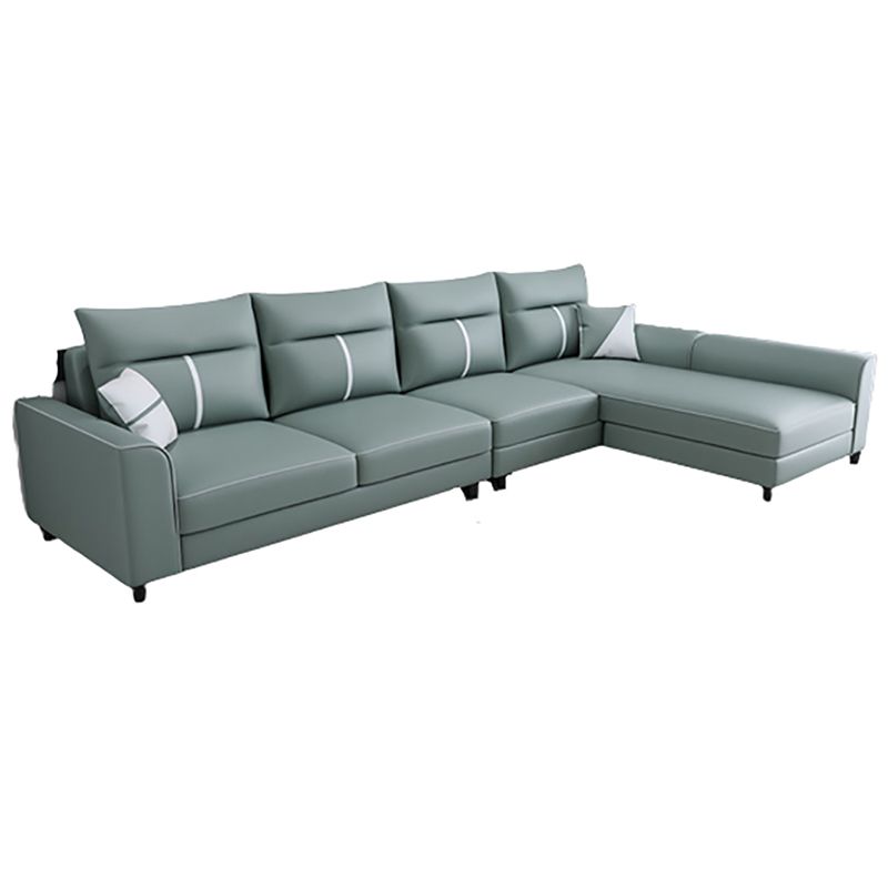 Modern Faux Leather Sectional with Chaise and Pillow Back for Living Room
