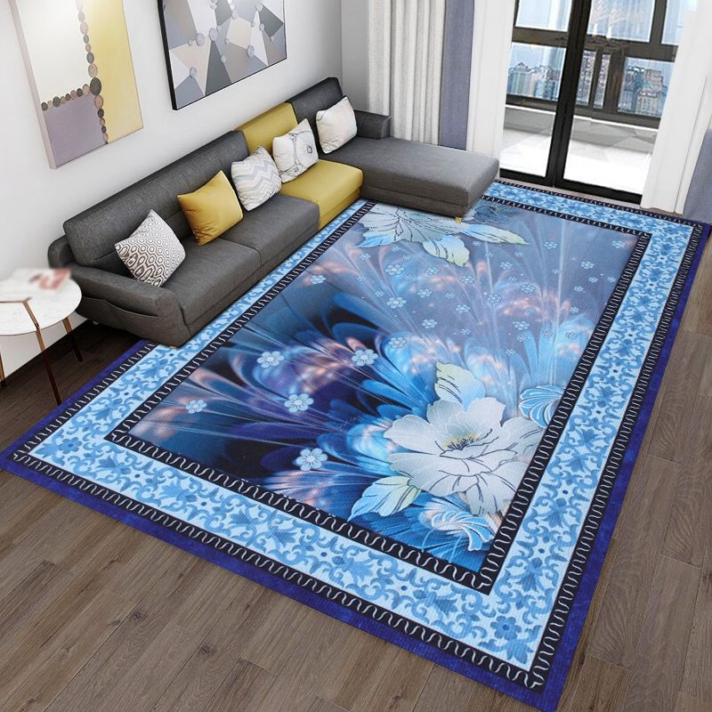 Modern Living Room Area Carpet Plant Pattern Polyester Area Rug Anti-Slip Washable Rug