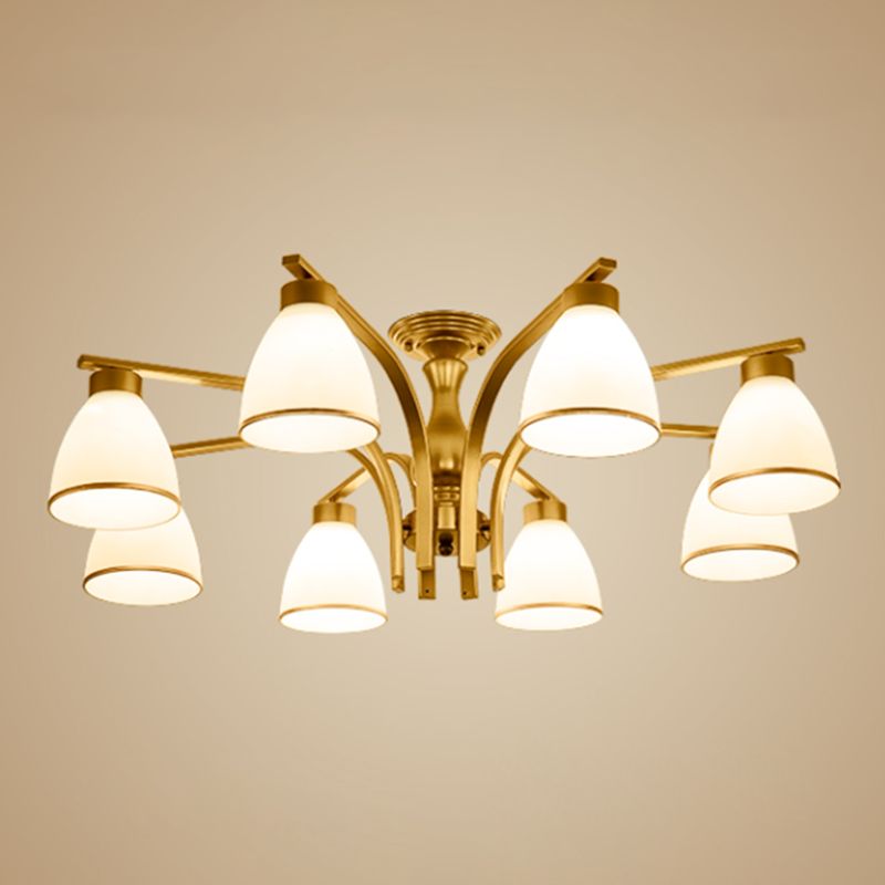 Schattierte Creme Glas Semi Flush Licht Rustikales Wohnzimmer Bündig Mount Ceiling Chandelier