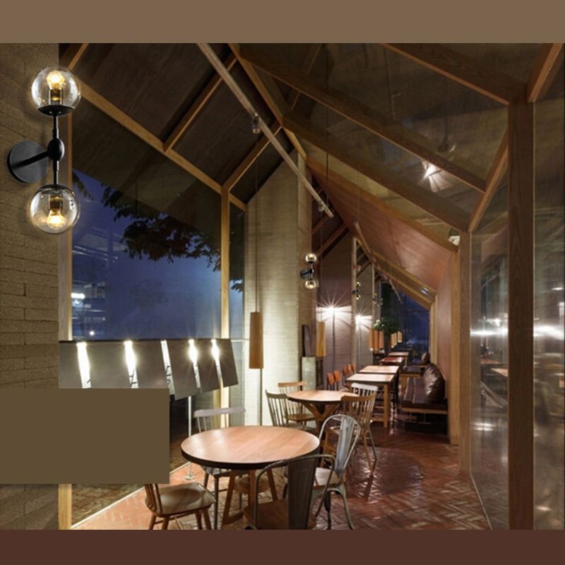 17.7" H Contemporary Simplicity Sconce Light Dual Transparent Glass Globe Design Coffee Shop Wall Mount Light