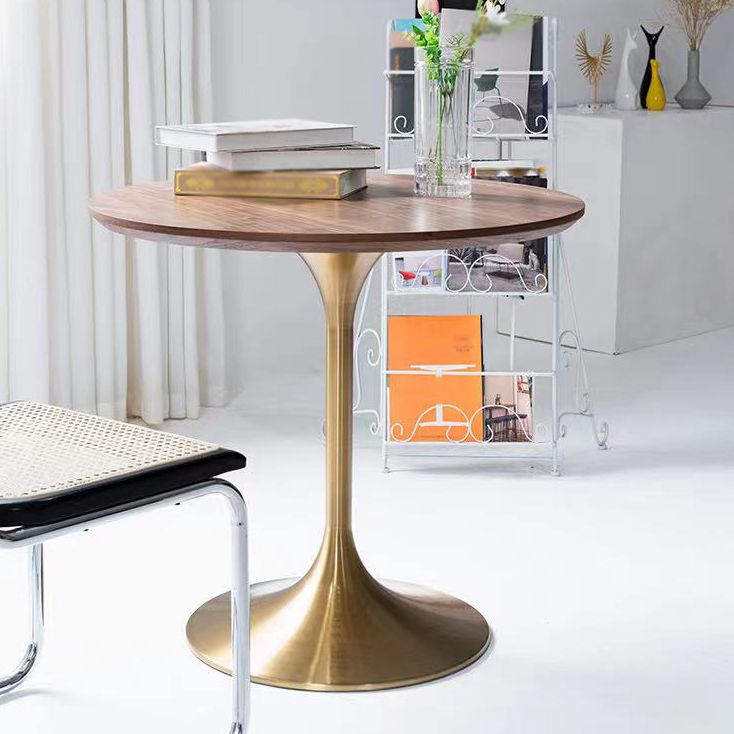 Mesa de comedor redonda contemporánea de metal mesa de madera maciza para comedor