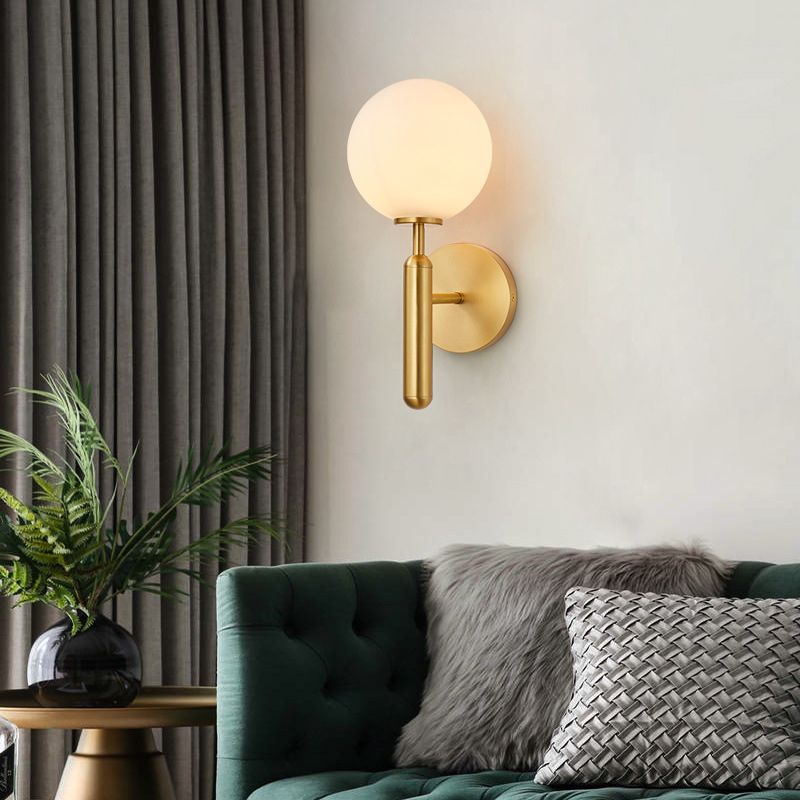 Nordic Style Single Light Brass Wall Lamp Glass Globe Shade Simplicity Lighting Fixture with Fixed Arm