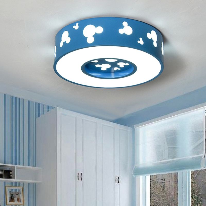 Cartoon Candy Colored Ceiling Fixture Round Metal Ceiling Mount Light with Mouse for Teen