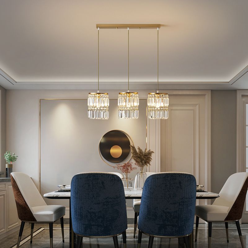 Contemporary Style Cylinder Shape Island Lights Crystal 3 Light Island Lighting in Gold