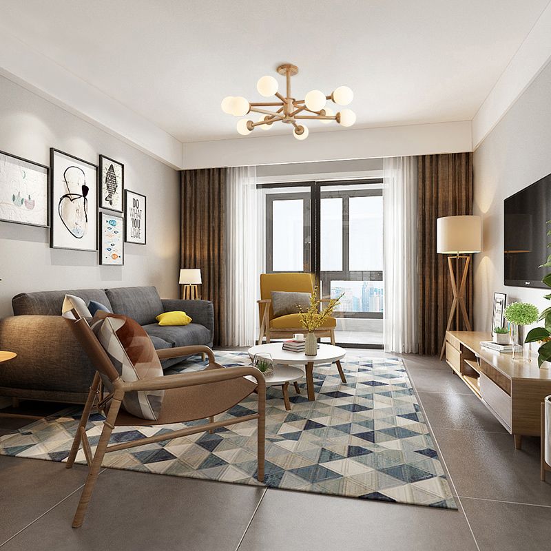 Wood Chandelier Nordic Style Pendant Lamp with White Glass Shade for Living Room