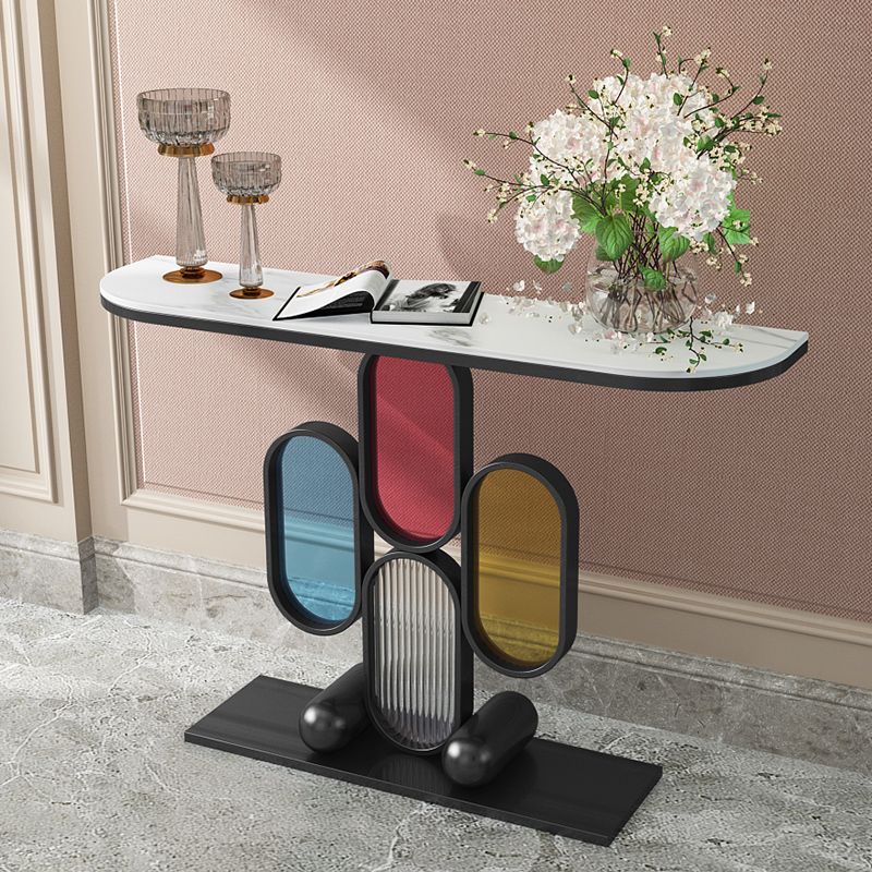 Contemporary Slate Console Table Half Moon Scratch Resistant Stain Resistant Console