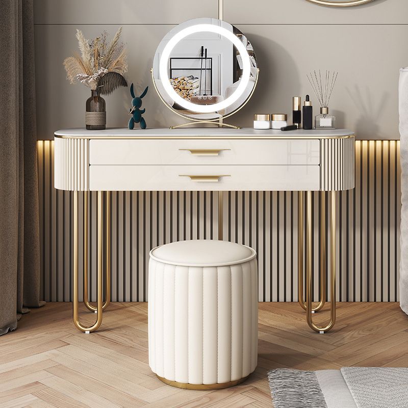 2 Drawers Makeup Table Desk Vanity for Women with Stool- 17.72" D