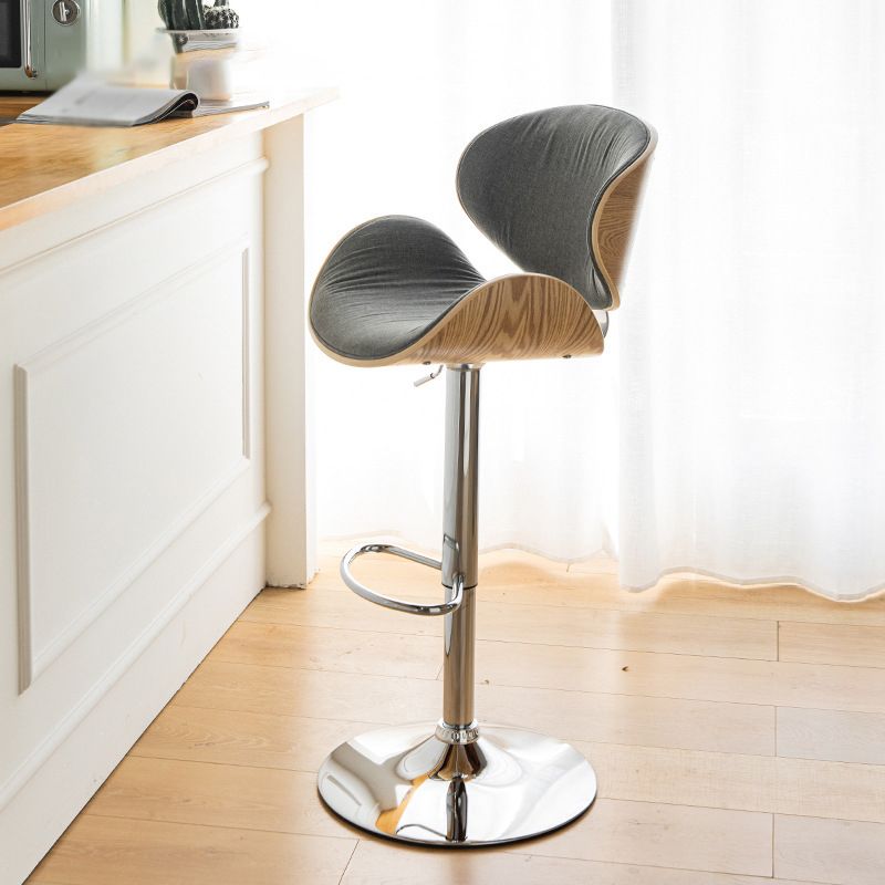 Scandinavian Adjustable Height Metal Counter Stools Wood Low Back Bar Stools (Set of 2)