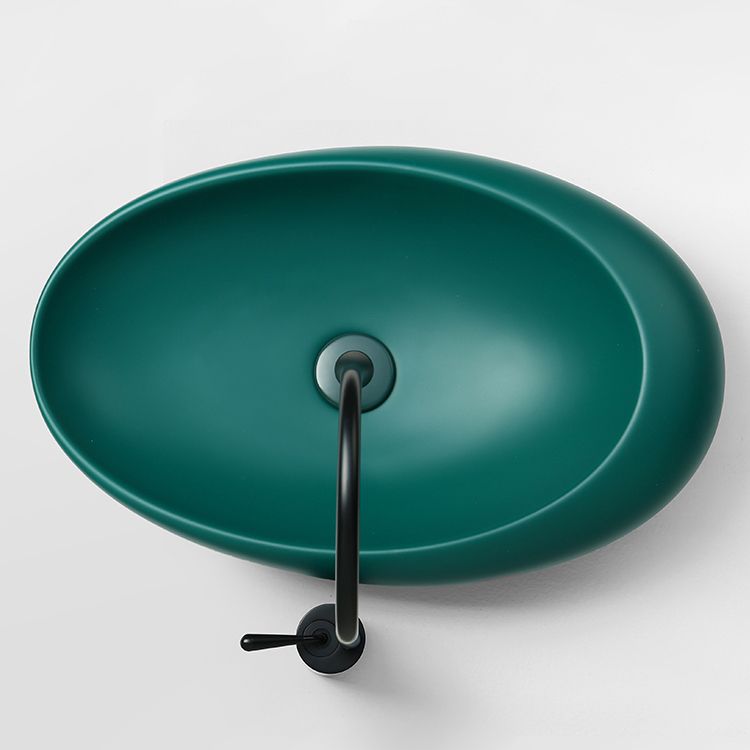 Modern Vessel Bathroom Sink Porcelain Specialty with Pop-Up Drain Wash Stand