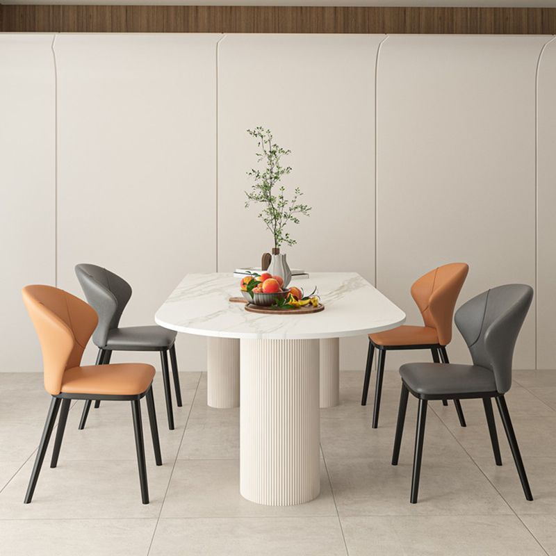 Solid Wood Modern Free Form Dining Table High Gloss White Sintered Stone Table for Dining Room