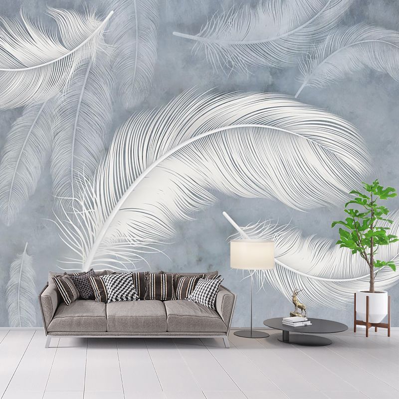 Illustration Feather Wall Paper Murals Full-Size Wall Covering for Accent Wall, Custom Made