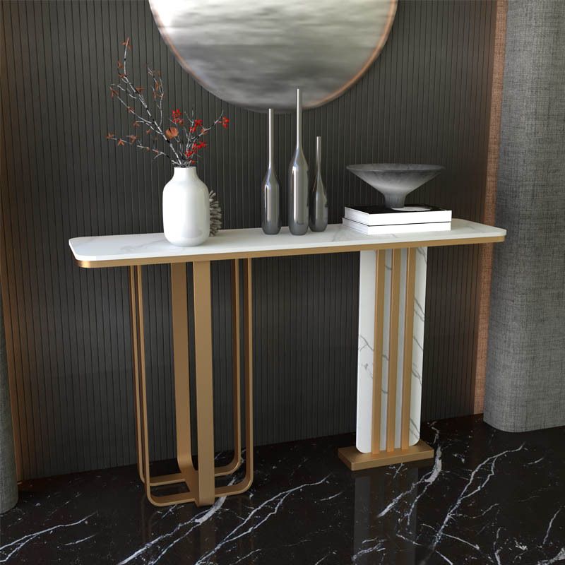 Glam Rectangle Accent Table 31.5-inch Tall Stone Console Table