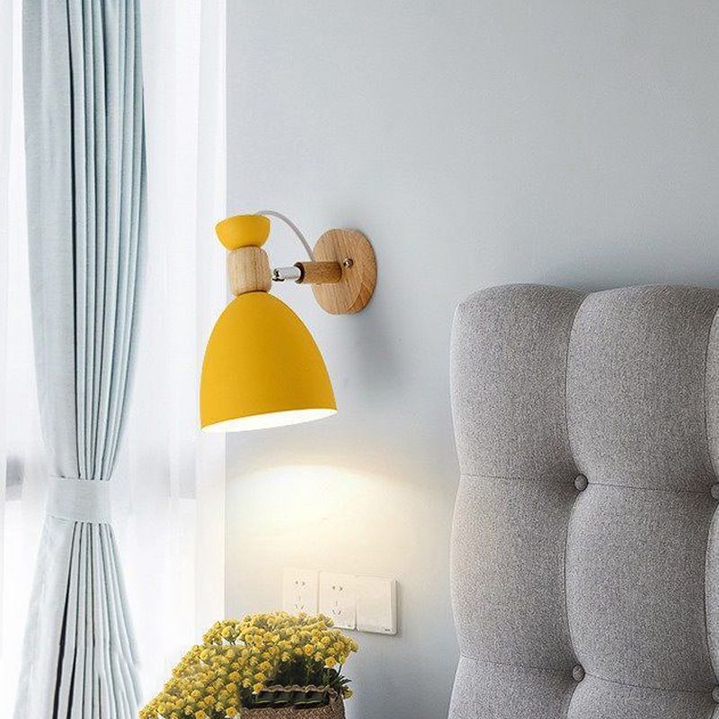 Modern Style Metallic Shade Wall Light Wooden Wall Light Sconce for Kids' Room