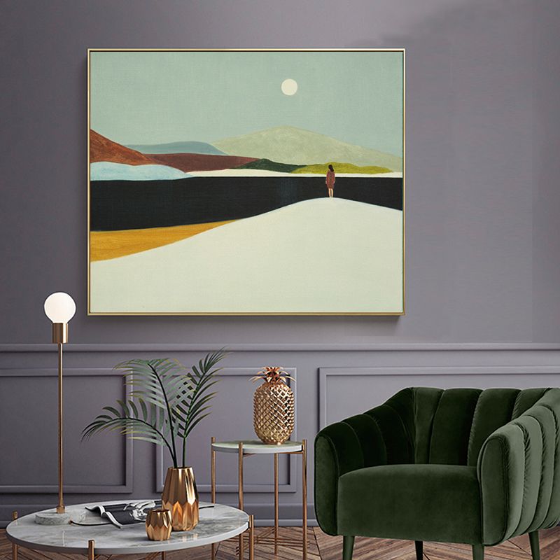 Abstract Mountain Drawing Canvas Print Minimalist Textured Wall Art in Family Room