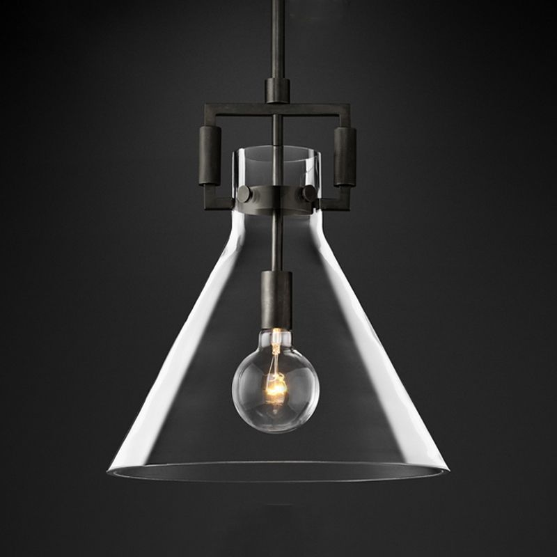 Stile industriale sospeso a sospensione vetro trasparente 1 testa a testa leggera per il ristorante Cafe