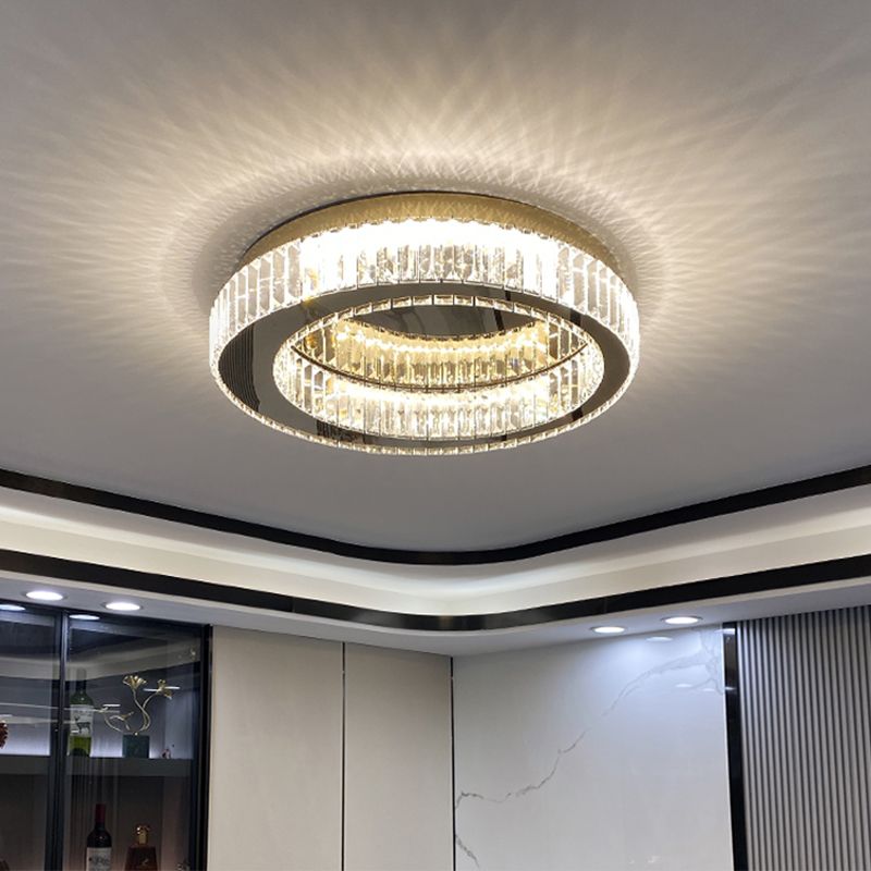 Living Room K9 Crystal Flush Mount Light Fixture Contemporary Cylinder Flush Light Fixture
