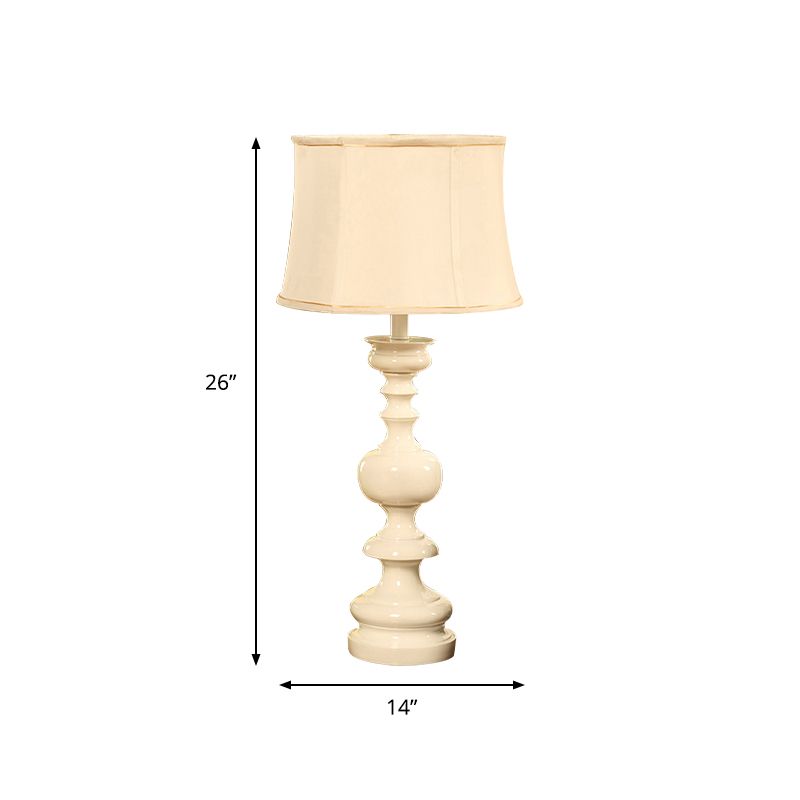 Fabric White Nightstand Light Drum Shade 1 Light Traditional Style Night Lamp with Baluster Base