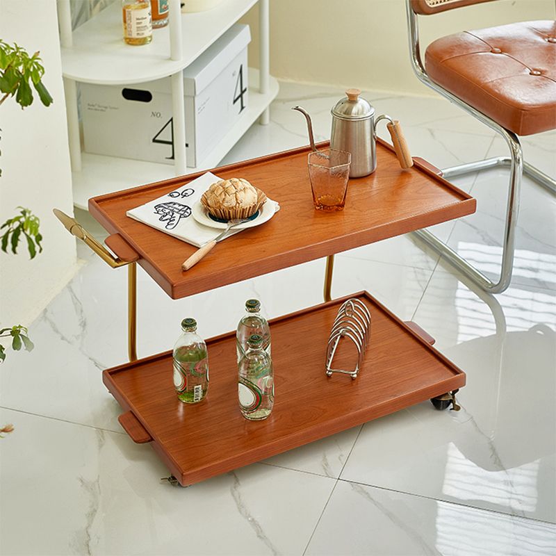 Solid Wood Sofa Side Accent Table with Shelf Rectangular Living Room Double Tier