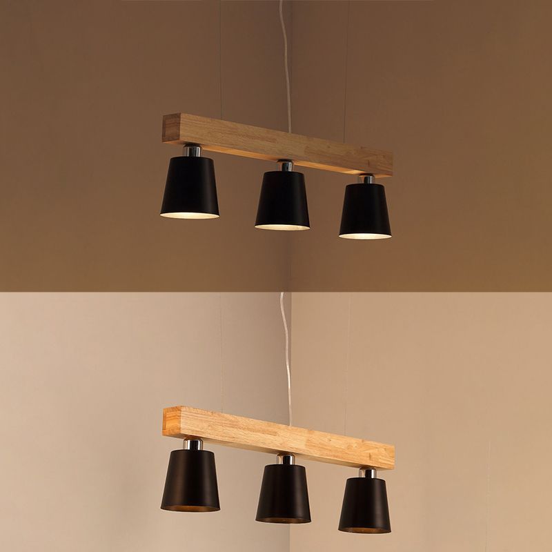 Wooden Linear Pendant Light in Modern Creative Style Wrought Iron Ceiling Light for Coffee Shop