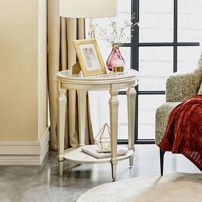 Modernistic Round Double Tier End Table Solid Wood 4 Legs End Table