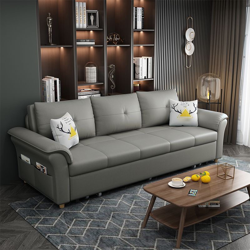 Square Arm Sofa with Loose Back Convertible Sleeper with Storage and Foldable
