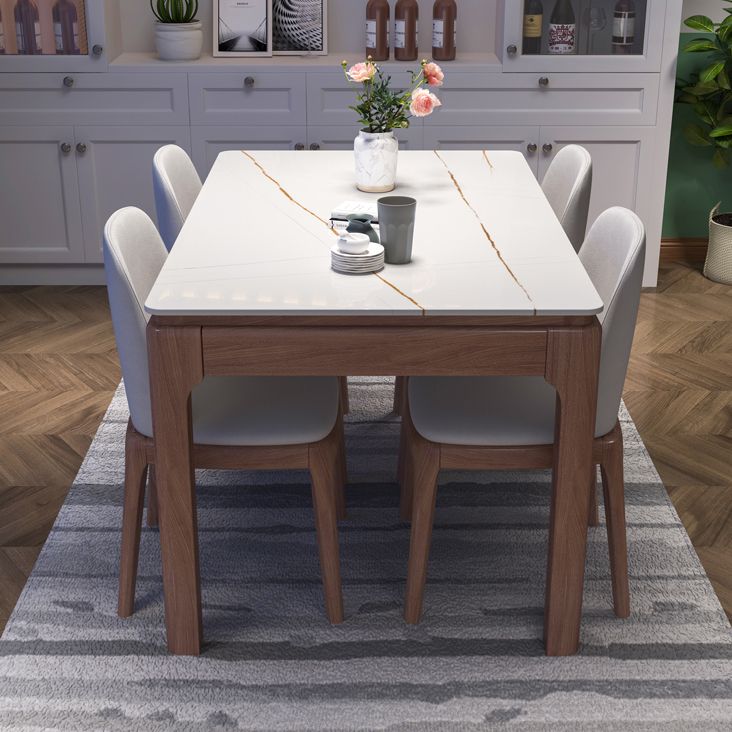 Mesa de comedor rectangular moderna de mediados de siglo, mesa de piedra sinterizada con base de 4 patas