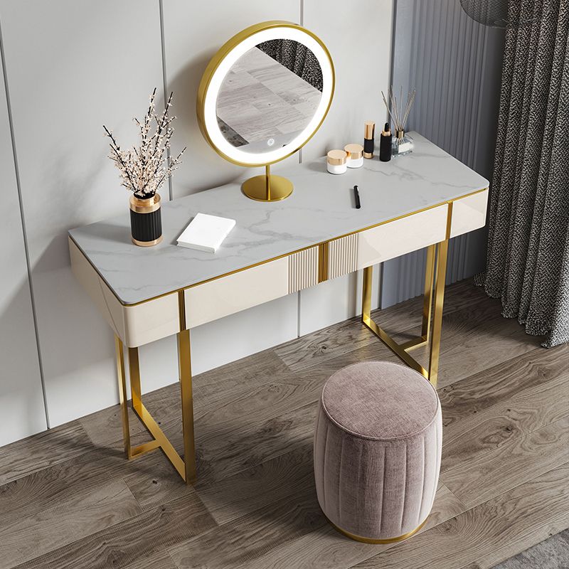 2-Drawer Vanity Makeup Table Set Vanity Stool in White - 29.53" H