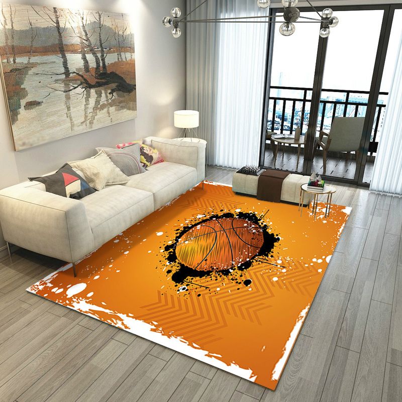Black Trendy Rug Polyester Basketball Rug Washable Rug for Home Decor