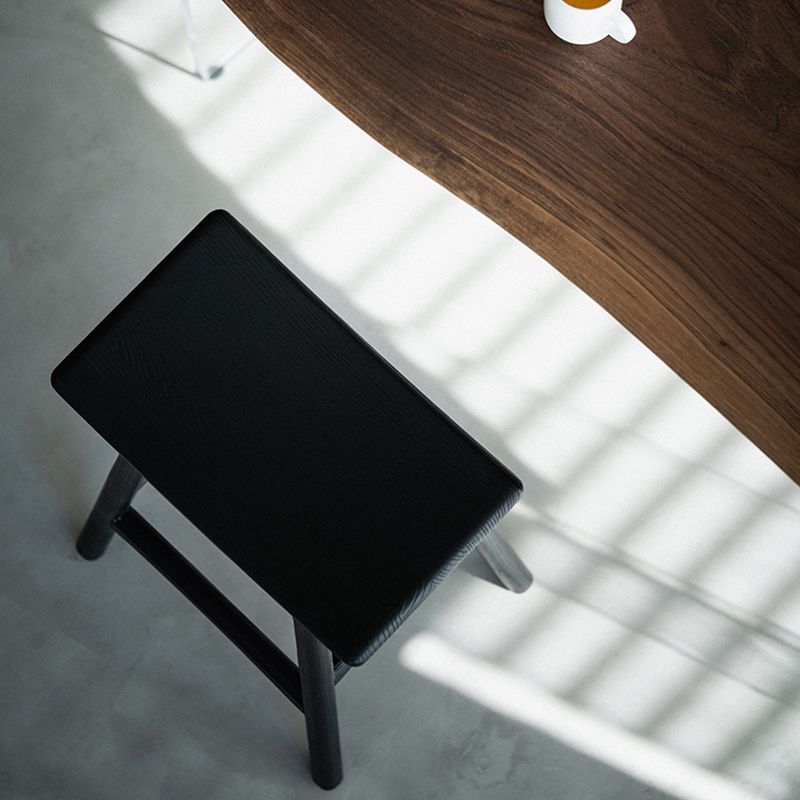 Black Armless Dining Stools Solid Wood Bar Stools with Footrest