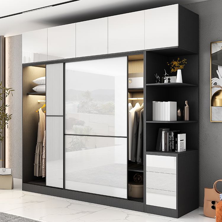 White and Black Wardrobe Armoire Engineered Wood Wardrobe Closet