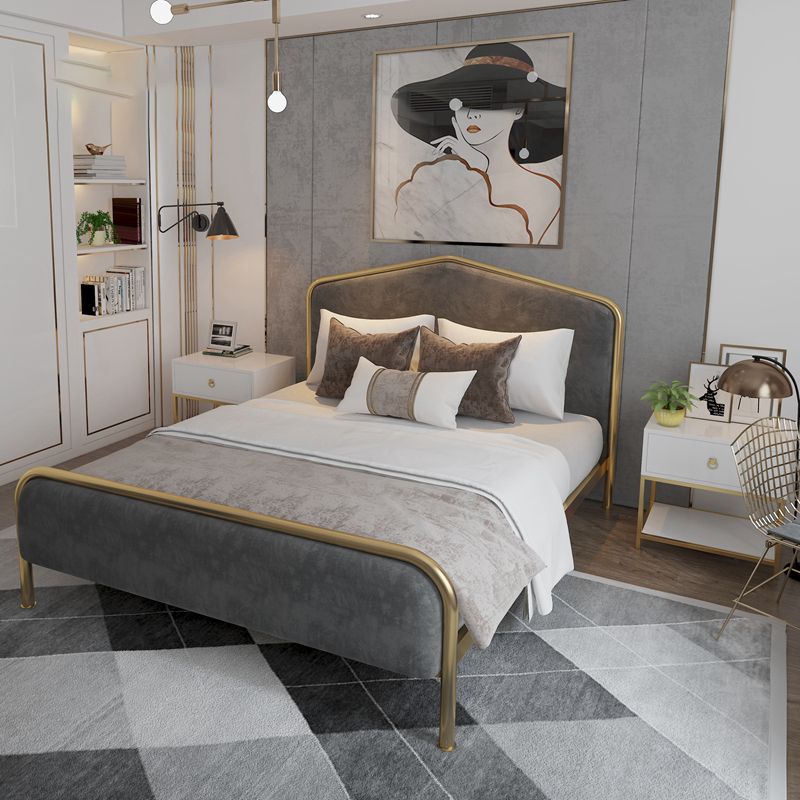Metal Upholstered Bed with Camelback Headboard Low Profile Bed