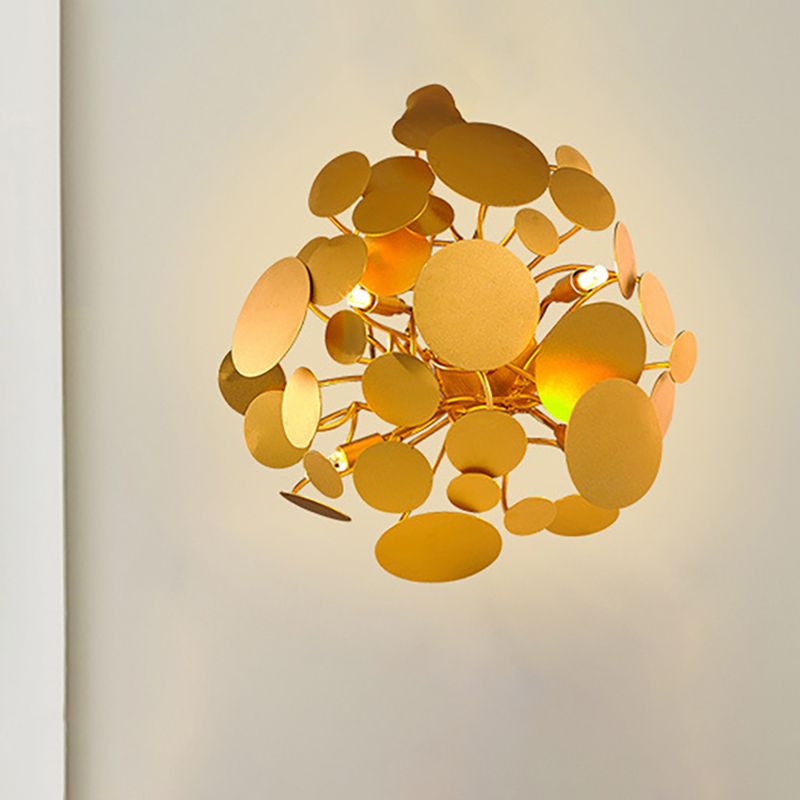 Circular Steel Wall Sconce Lighting Contemporary Style 4 Bulbs Living Room Wall Mount Light in Gold
