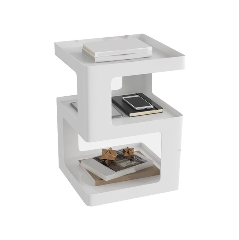 21.3" Tall Block Side Table with Metal Shelves Contemporary Square End Table Stand